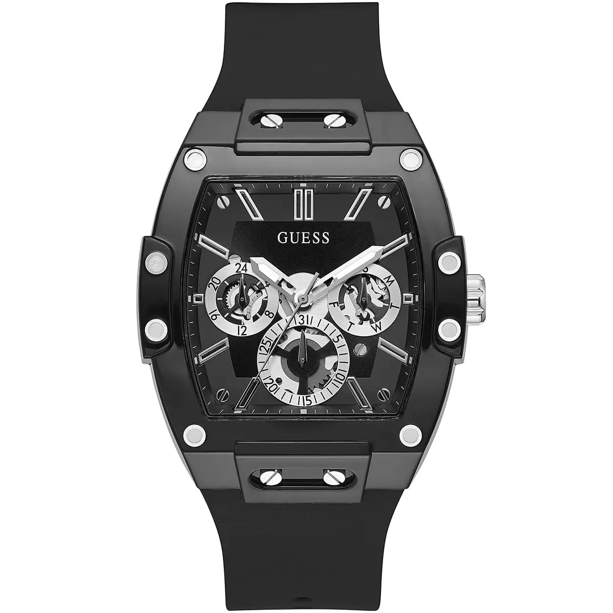 gw0203g3-guess-square-watch-men-black-dial-rubber-strap-quartz-battery-analog-phoenix (1) ساعة جيس للرجال GW0203G3 - الصورة 1