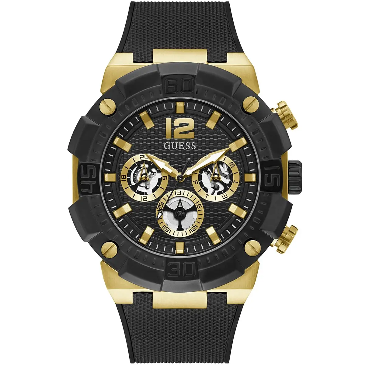 gw0264g3-guess-watch-men-black-dial-rubber-strap-quartz-battery-analog-navigator ساعة جيس للرجال GW0264G3 - الصورة 1