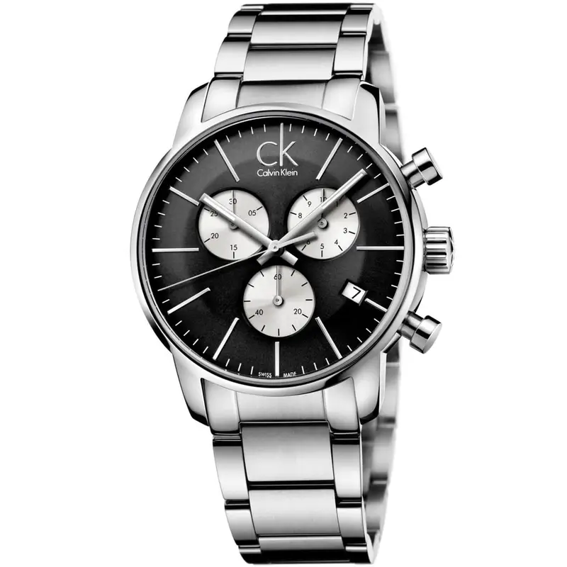 k2g2714x-calvin-klein-watch-men-black-dial-stainless-steel-metal-silver-strap-quartz-analog-chronograph-ck-city Calvin Klein Men's Watch K2G2714X - Image 1