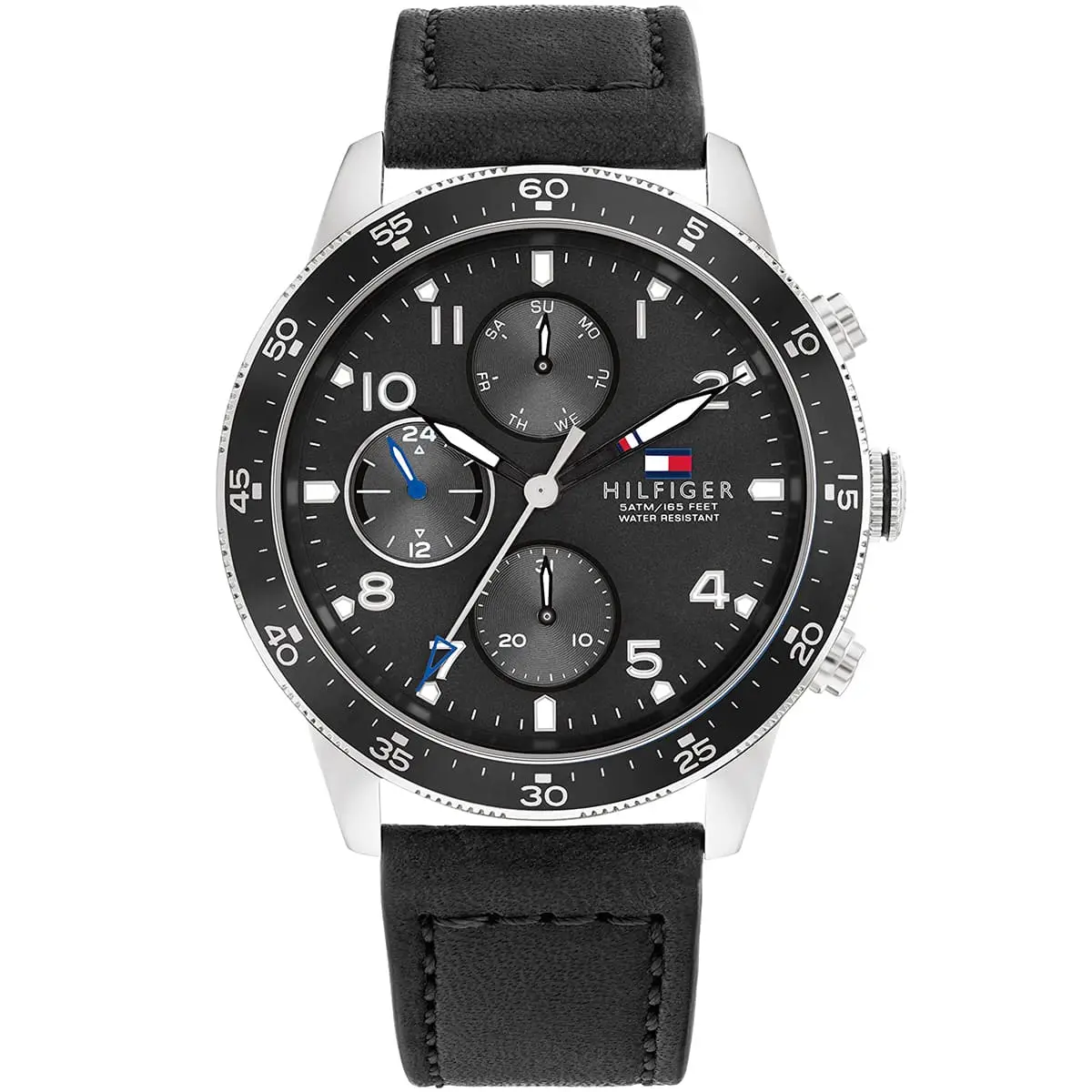 1791947-tommy-hilfiger-watch-men-black-dial-leather-strap-quartz-analog-chronograph-5atm-165feet-water-resistant-jimmy ساعة تومي هيلفيغر للرجال 1791947 - الصورة 1