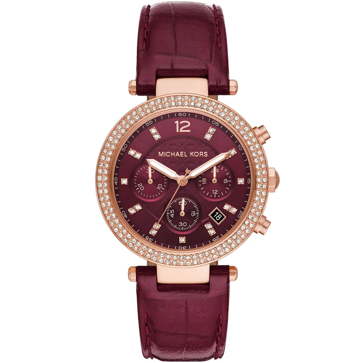 mk6986-michael-kors-watch-women-crystals-red-dial-leather-strap-quartz-battery-analog-chronograph-parker ساعة مايكل كورس للنساء MK6986 - الصورة 1