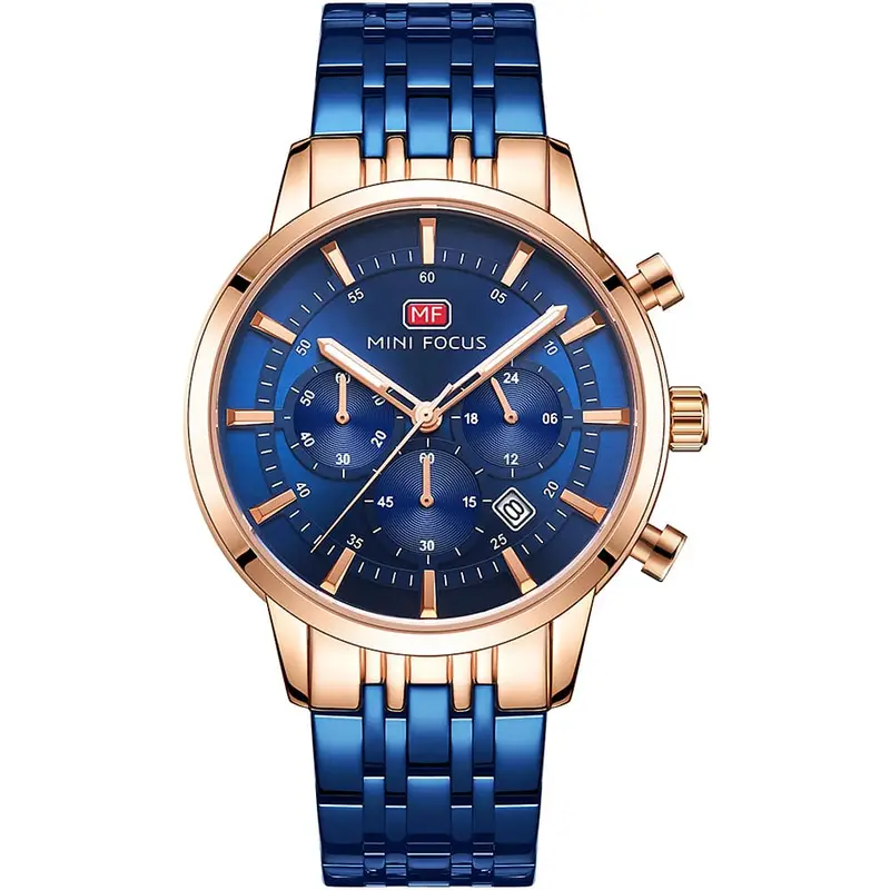 mf0282g-02-mini-focus-watch-for-men-blue-dial-stainless-steel-metal-strap-quartz-battery-analog-chronograph ساعة ميني فوكس للرجال MF0282G-02 - الصورة 1
