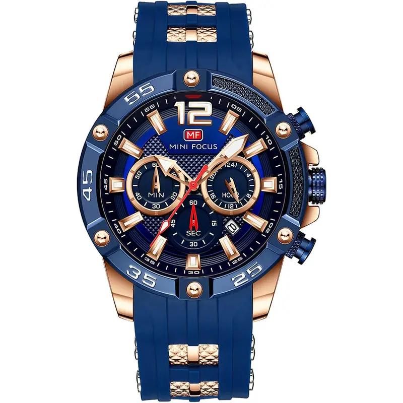 mf0349g-02-mini-focus-watch-for-men-blue-dial-rubber-strap-quartz-battery-analog-chronograph ساعة ميني فوكس للرجال MF0349G-02 - الصورة 1