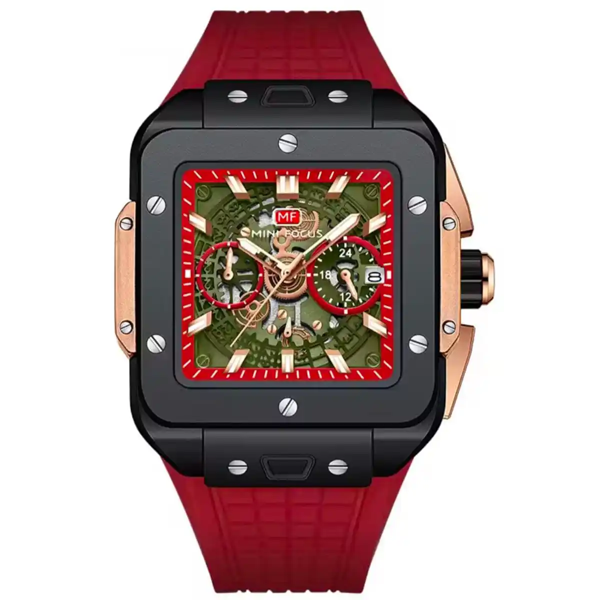 mini-focus-ams0475_06-original-watch-men-green-dial-red-rubber-strap-aimes ساعة ميني فوكس للرجال AMS0475-06 - الصورة 1