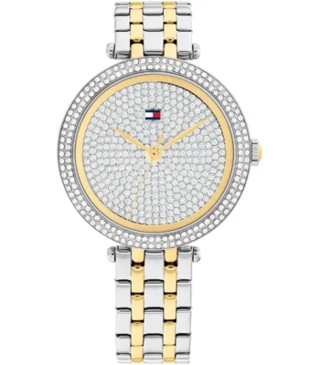 1782760 tommy hilfiger watch women crystals two tone silver dial metal stainless steel gold strap quartz analog natalie