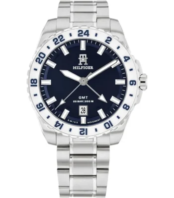 1792132 tommy hilfiger watch 20bar 200m men blue dial metal stainless steel silver strap quartz analog th85