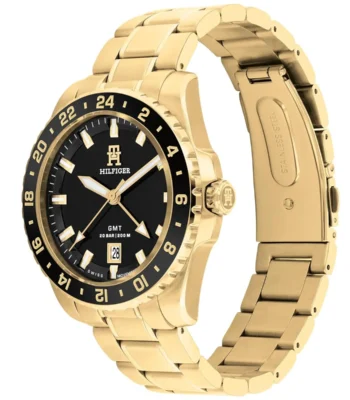 1792133 tommy hilfiger watch 20bar 200m men black dial metal stainless steel gold strap quartz analog th85 2