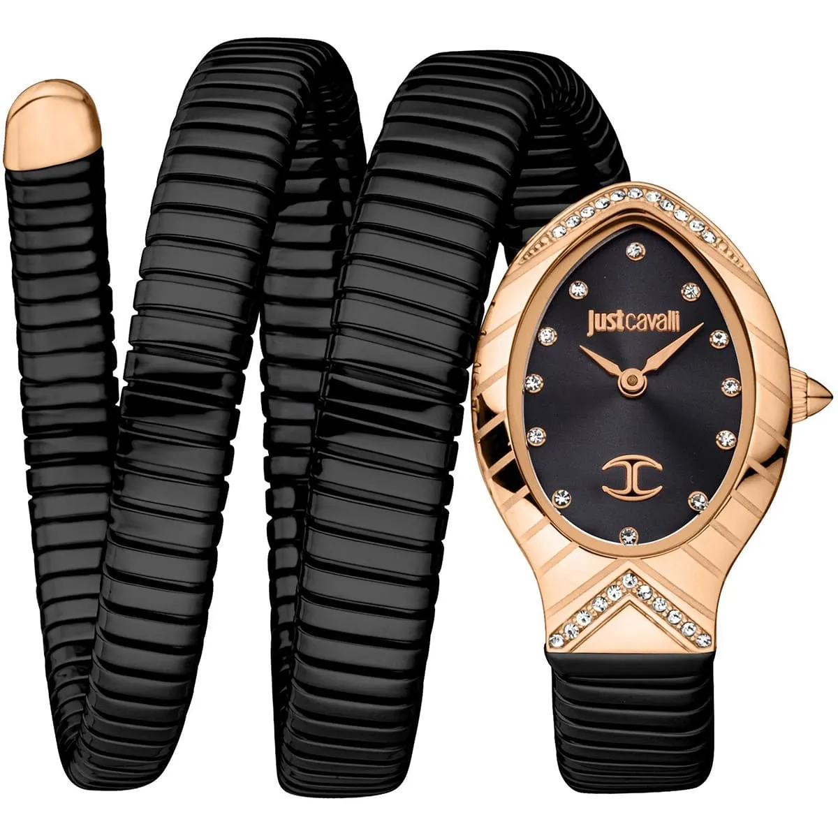 jc1l248m0085-just-cavalli-watch-signature-snake-women-black-dial-stainless-steel-strap-triple-wrap-crystals ساعة جست كافالي Just Cavalli للنساء JC1L248M0085 - الصورة 1