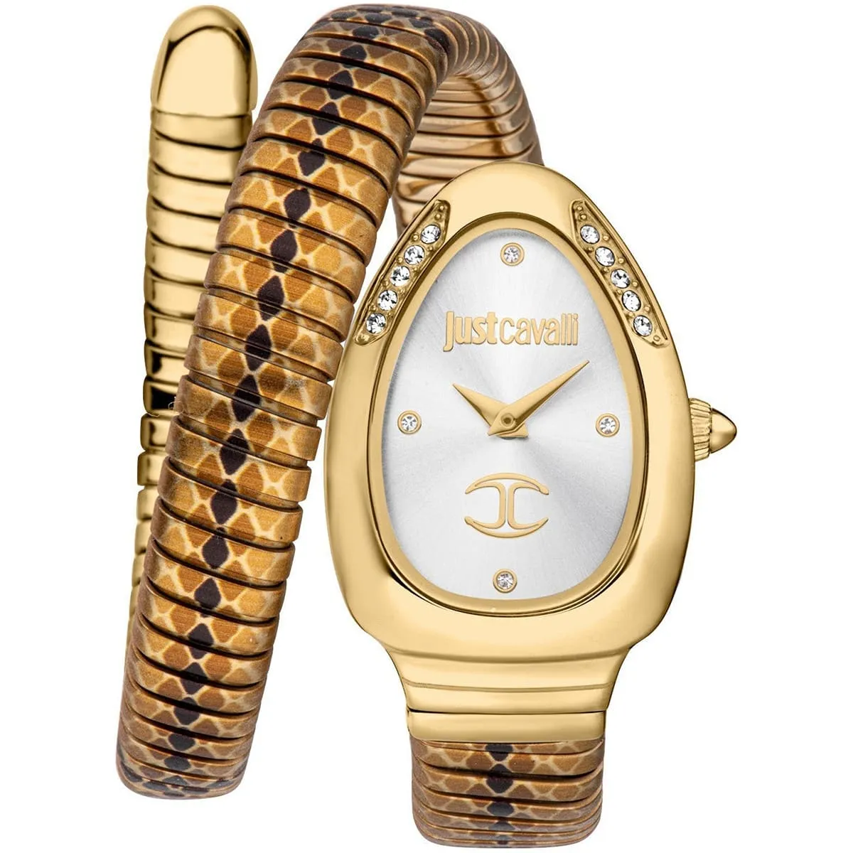 jc1l251m0025-just-cavalli-watch-signature-snake-women-silver-dial-gold-stainless-steel-strap-double-wrap-bracelet-crystals ساعة جست كافالي Just Cavalli للنساء JC1L251M0025 - الصورة 1
