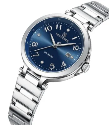 nf5033 s be naviforce watch wr 3atm women blue dial stainless steel metal silver strap quartz battery analog three hand for dream 2