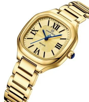 nf5042 g g g naviforce watch wr 3atm women gold dial stainless steel metal golden strap quartz battery square analog three hand for dream 2