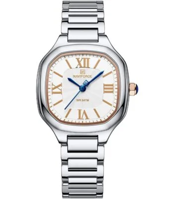 nf5042 s rg s naviforce watch wr 3atm women white dial stainless steel metal silver strap quartz battery square analog three hand for dream