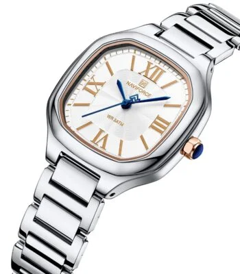 nf5042 s rg s naviforce watch wr 3atm women white dial stainless steel metal silver strap quartz battery square analog three hand for dream 2