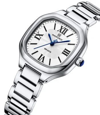 nf5042 s w s naviforce watch wr 3atm women white dial stainless steel metal silver strap quartz battery square analog three hand for dream 2