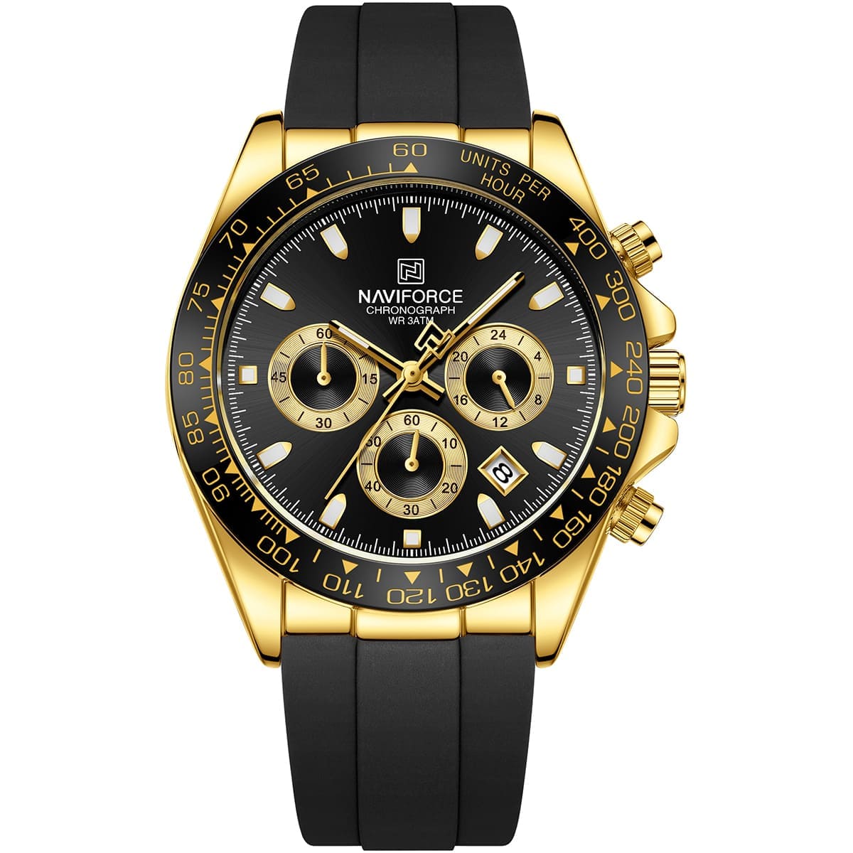 nf8054-g-b-b-naviforce-watch-chronograph-wr-3atm-men-black-dial-rubber-strap-quartz-battery-analog-for-dream ساعة نافي فورس للرجال NF8054-G-B-B - الصورة 1