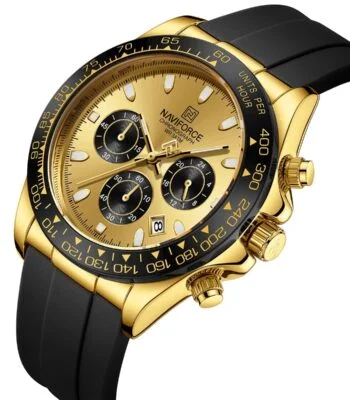 nf8054 g g b naviforce watch chronograph wr 3atm men gold dial rubber black strap quartz battery analog for dream 2