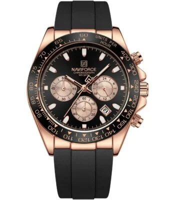 nf8054 rg b b naviforce watch chronograph wr 3atm men black dial rubber strap quartz battery analog for dream