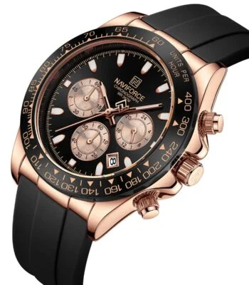 nf8054 rg b b naviforce watch chronograph wr 3atm men black dial rubber strap quartz battery analog for dream 2