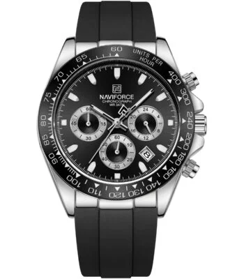 nf8054 s b b naviforce watch chronograph wr 3atm men black dial rubber strap quartz battery analog for dream