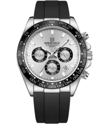 nf8054 s w b naviforce watch chronograph wr 3atm men silver dial rubber black strap quartz battery analog for dream
