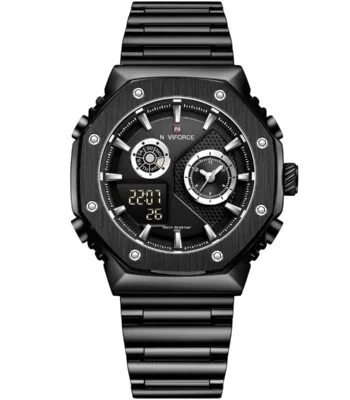 nf9216s b b naviforce watch water resistant 30m men black dial stainless steel metal strap quartz battery digital analog three hand for dream