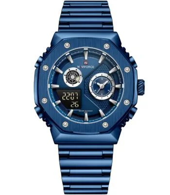 nf9216s be be naviforce watch water resistant 30m men blue dial stainless steel metal strap quartz battery digital analog three hand for dream