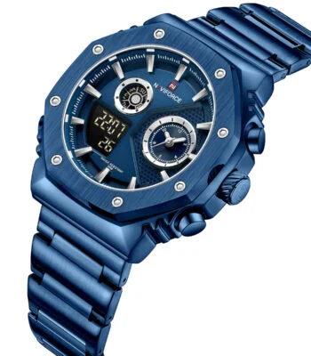 nf9216s be be naviforce watch water resistant 30m men blue dial stainless steel metal strap quartz battery digital analog three hand for dream 2