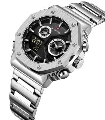 nf9216s s b naviforce watch water resistant 30m men black dial stainless steel metal silver strap quartz battery digital analog three hand for dream 2