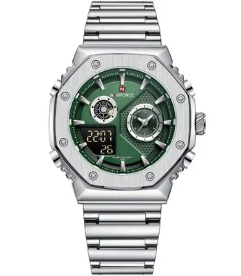nf9216s s gn naviforce watch water resistant 30m men green dial stainless steel metal silver strap quartz battery digital analog three hand for dream