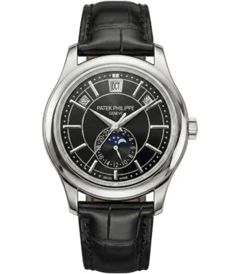 patek philippe men nautilus black dial leather watch