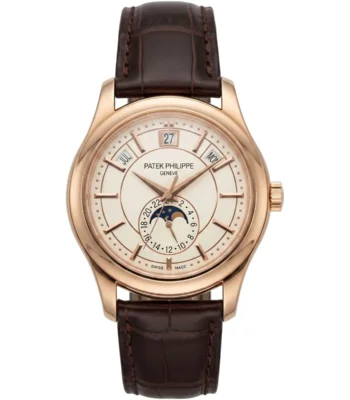 patek philippe men rose gold moon phase white dial watch